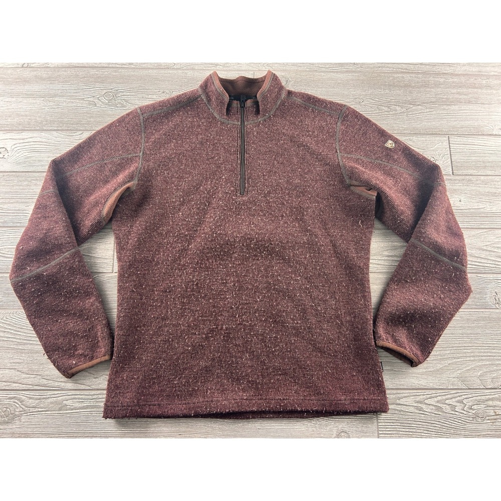 Kuhl ThermoKore Mens Large Burgundy Wool Blend 1/4 Zip Pullover Sweater Heather